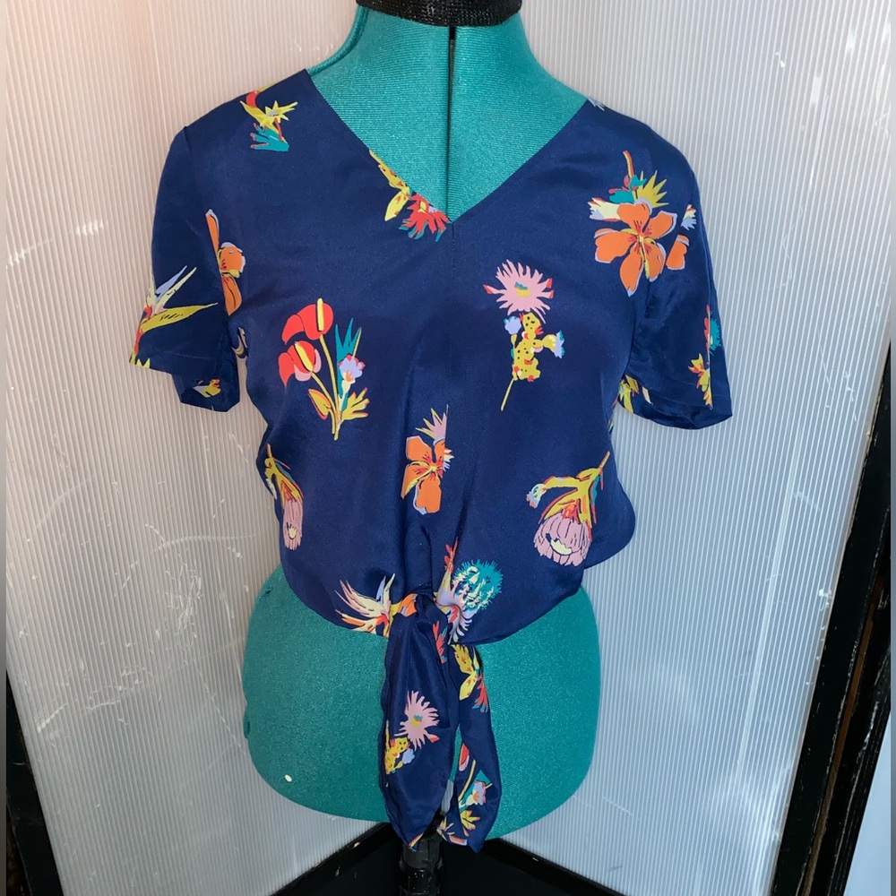MADEWELL Blue Bird Tie-Front Top Size XS